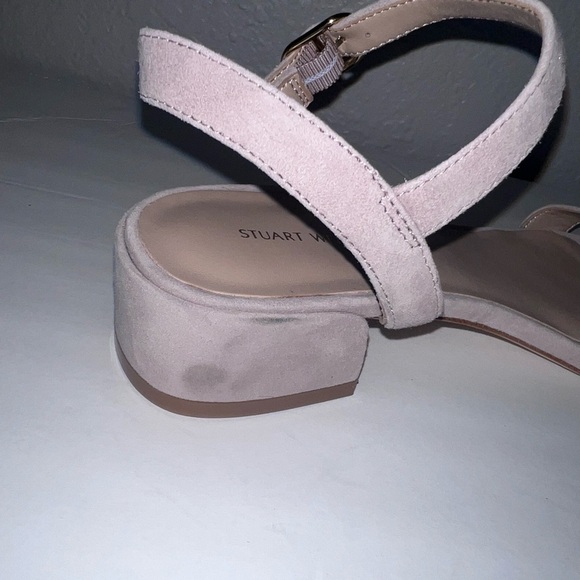 Stuart Weitzman Dancer 35 Raffia Block Sandals Pink Suede - Picture 7 of 12